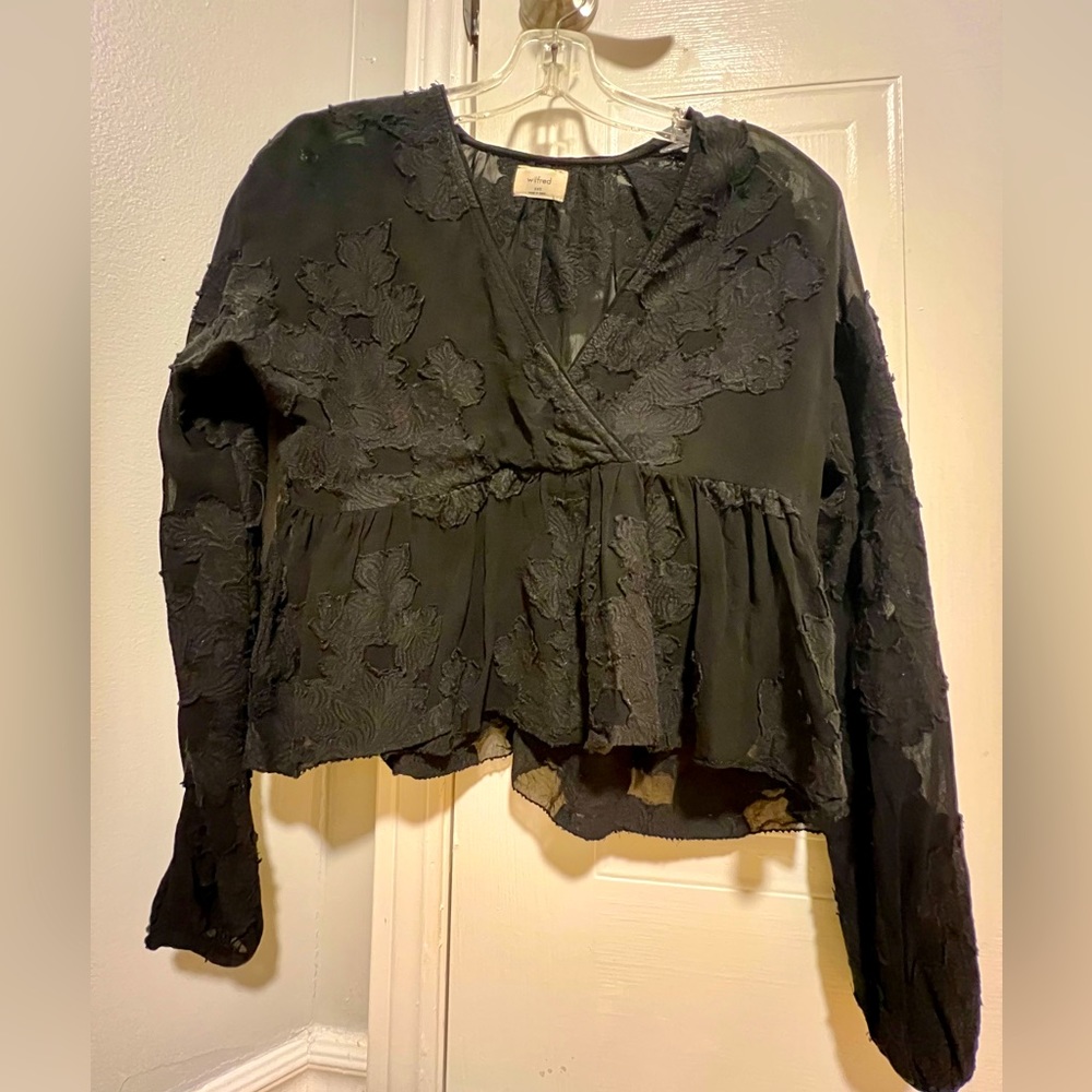 Aritzia Wilfred Black Blouse with Floral/Lace Detail